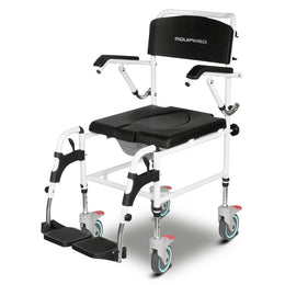 Commode Shower Chair, Over Toilet or Bedside 136kg Capacity Aluminium frame with Wheels, Black