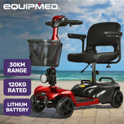 FreeLite+ Mid-Sized Foldable Electric Mobility Scooter, Lithium Battery, Long Range and Easy Charging, Red