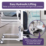 4in1 Patient Lift Transfer Chair, Easy Hydraulic Height Adjustment, Shower Compatible, Over Toilet, Removable Commode, for Seniors Elderly Disabled