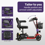 FreeLite+ Mid-Sized Foldable Electric Mobility Scooter, Lithium Battery, Long Range and Easy Charging, Red