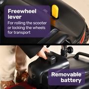 FreeLite+ Mid-Sized Foldable Electric Mobility Scooter, Lithium Battery, Long Range and Easy Charging, Red