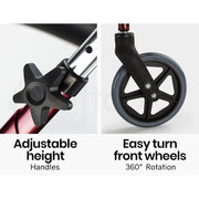 4 Wheel Aluminium Rollator Walker for Elderly, Red