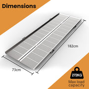 182cm Portable Folding Aluminium Access Ramp, 272kg Rated, for Wheelchair, Mobility Scooter, Rollator