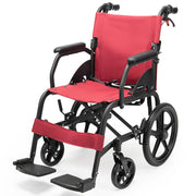 Folding Transit Wheelchair, Lightweight Aluminium for Easy Transport, Crimson Red