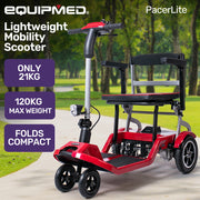 Ultra-Lightweight Folding Electric Mobility Scooter, 19kg with Battery Removed, 120kg Capacity, Long Range, Brushless Motor, Portable, Red