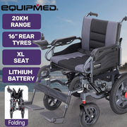 Electric Folding Wheelchair, Wide Bariatric Chair Seat, Comfortable for S-XL, Long Range, Lithium Battery, Black/Grey