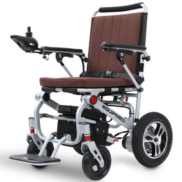 Ultra-Light Power Wheelchair, Tight Turning Electric Motorised Wheel Chair, Folding, ARTG Certified, Aluminium Frame, Lithium Battery, Brown