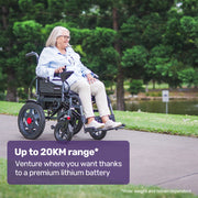 Electric Folding Wheelchair, Wide Bariatric Chair Seat, Comfortable for S-XL, Long Range, Lithium Battery, Black/Grey