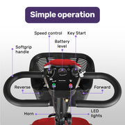 FreeLite+ Mid-Sized Foldable Electric Mobility Scooter, Lithium Battery, Long Range and Easy Charging, Red