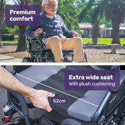 Electric Folding Wheelchair, Wide Bariatric Chair Seat, Comfortable for S-XL, Long Range, Lithium Battery, Black/Grey