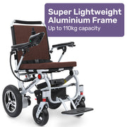 Ultra-Light Power Wheelchair, Tight Turning Electric Motorised Wheel Chair, Folding, ARTG Certified, Aluminium Frame, Lithium Battery, Brown