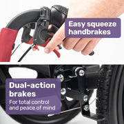 Folding Transit Wheelchair, Lightweight Aluminium for Easy Transport, Crimson Red