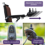 Ultra-Light Power Wheelchair, Tight Turning Electric Motorised Wheel Chair, Folding, ARTG Certified, Aluminium Frame, Lithium Battery, Brown