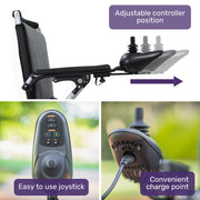 Ultra-Light Power Wheelchair, Tight Turning Electric Motorised Wheel Chair, Folding, ARTG Certified, Aluminium Frame, Lithium Battery, Grey