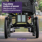 Electric Folding Wheelchair, Wide Bariatric Chair Seat, Comfortable for S-XL, Long Range, Lithium Battery, Black/Grey