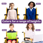 Kids Paediatric Wheelchair, 100kg Rated, 110-140cm Rider Height, Quick Folding, Adjustable Footrests, 22