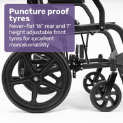 Folding Transit Wheelchair, Lightweight Aluminium for Easy Transport, Grey