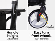 Foldable Aluminium Walking Frame Rollator with Bag and Seat Black