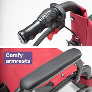 Folding Transit Wheelchair, Lightweight Aluminium for Easy Transport, Crimson Red