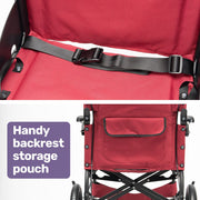 Folding Transit Wheelchair, Lightweight Aluminium for Easy Transport, Crimson Red
