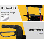 Foldable Aluminium Walking Frame Rollator with Bag and Seat, Red