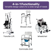 4in1 Patient Lift Transfer Chair, Easy Hydraulic Height Adjustment, Shower Compatible, Over Toilet, Removable Commode, for Seniors Elderly Disabled