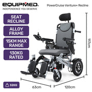 Power Electric Wheelchair, Folding, ARTG Certified, Recline Adjustment, Headrest, Aluminium Frame, Lithium Battery, Folding