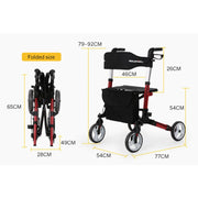 Foldable Aluminium Walking Frame Rollator with Bag and Seat, Red