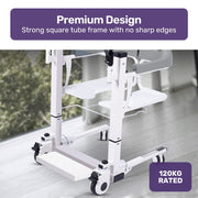 4in1 Patient Lift Transfer Chair, Manual Height Adjustment, Shower Compatible, Over Toilet, Removable Commode, for Seniors Elderly Disabled