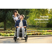 2-in-1 Aluminium Rollator and Transit Wheelchair, for Seniors Elderly, Silver