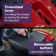 FreeRoam+ Mid-Sized Lithium Fast Easy Charge Mobility Scooter, Red