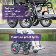 Electric Folding Wheelchair, Wide Bariatric Chair Seat, Comfortable for S-XL, Long Range, Lithium Battery, Black/Grey