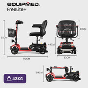 FreeLite+ Mid-Sized Foldable Electric Mobility Scooter, Lithium Battery, Long Range and Easy Charging, Red