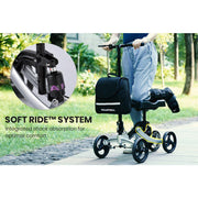 Premium Knee Walker Scooter, WideTrak steering, Suspension, Disc Brakes, Silver