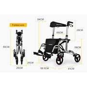 2-in-1 Aluminium Rollator and Transit Wheelchair, for Seniors Elderly, Silver