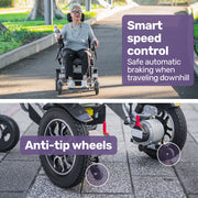 Power Electric Wheelchair, Long Range, Alloy, Remote Control, Lithium Battery, Black/Silver