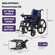 Electric Wheelchair Folding, Long Range, Folding, Lithium Battery, 24