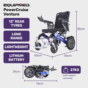 Electric Folding Wheelchair Power, Long Range, Folding, Aluminium Frame, Lithium Battery, Blue