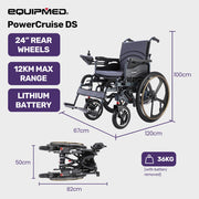 Electric Wheelchair Folding, Folding, Long Range, Lithium Battery, 24