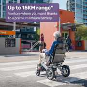 Power Electric Wheelchair, Long Range, Alloy, Remote Control, Lithium Battery, Black/Silver