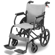 Folding Transit Wheelchair, Lightweight Aluminium for Easy Transport, Grey
