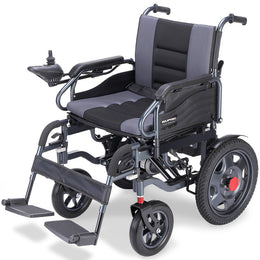 Electric Folding Wheelchair, Wide Bariatric Chair Seat, Comfortable for S-XL, Long Range, Lithium Battery, Black/Grey
