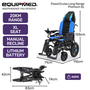 Power Electric Wheelchair, Wide Bariatric Chair, Comfortable for S-XL, Long Range, Recline Adjustment, Lithium Battery, 16