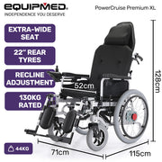 Power Electric Wheelchair, XL Wide Bariatric Chair Seat, Long Range, Recline Adjustment, Lithium Battery, 22