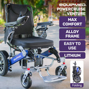 Electric Folding Wheelchair Power, Long Range, Folding, Aluminium Frame, Lithium Battery, Blue
