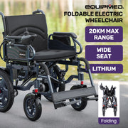 Electric Folding Wheelchair, Folding, XL Wide Seat, Long Range, Lithium Battery, Black
