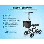 Knee Walker Scooter, Dual Brakes, Alternative to Crutches, Black