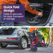 2-in-1 Aluminium Rollator and Transit Wheelchair, for Seniors Elderly, Red