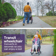 2-in-1 Aluminium Rollator and Transit Wheelchair, for Seniors Elderly, Red