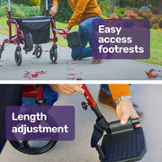 2-in-1 Aluminium Rollator and Transit Wheelchair, for Seniors Elderly, Red